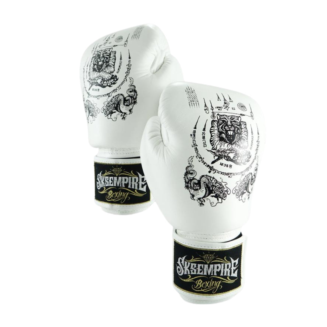 SKS Boxing Gloves - Sak Yant White