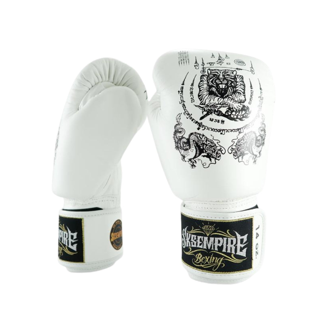 SKS Boxing Gloves - Sak Yant White